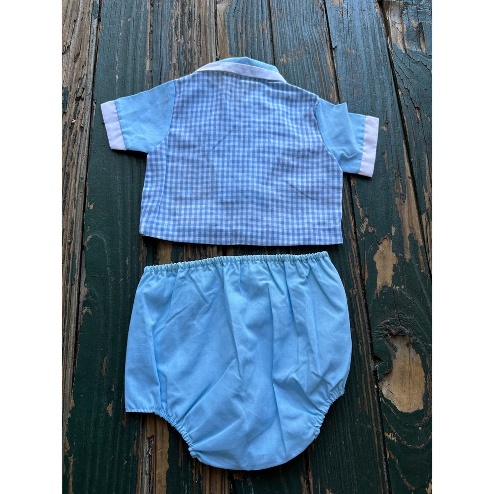 Vintage Cradle Togs Baby Boy Blue Gingham Duck Embroidered Shirt and Shorts Set - Picture 8 of 9
